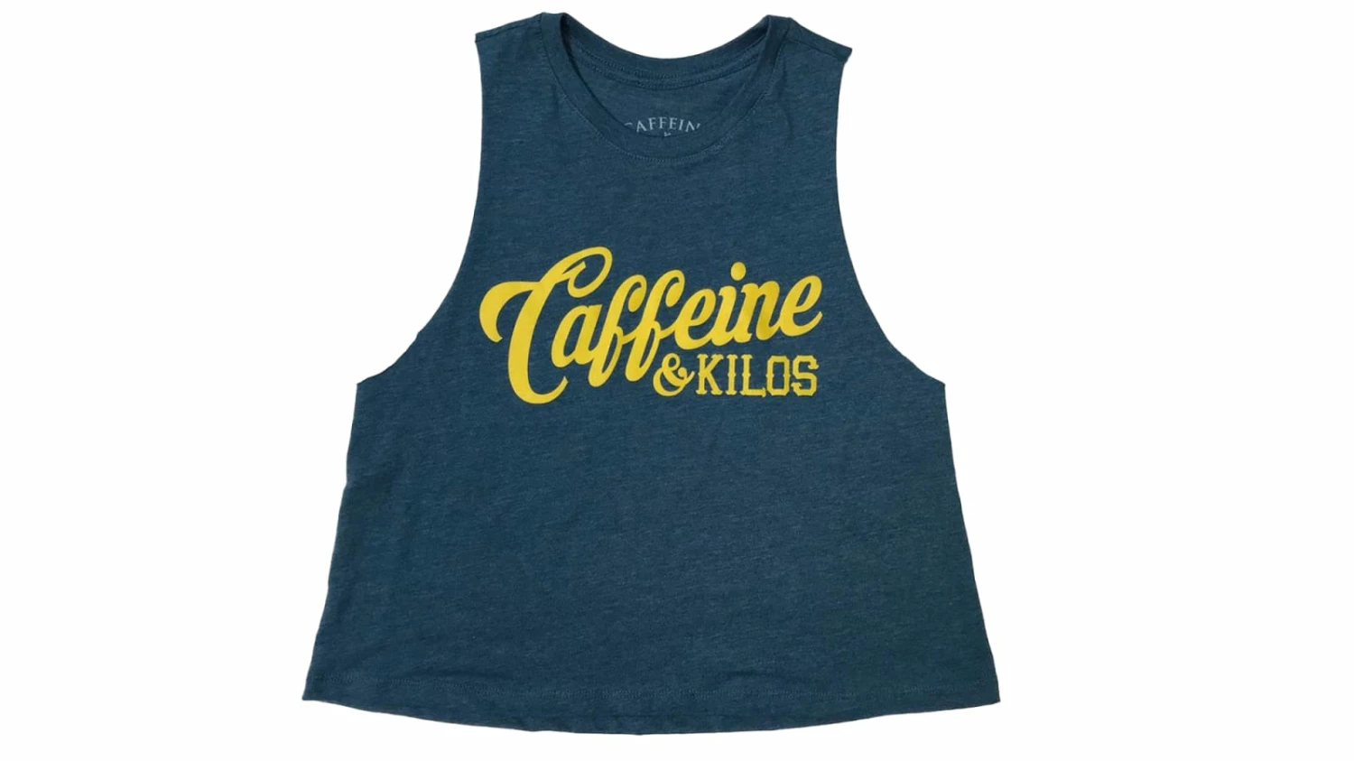 Caffeine & Kilos Script Racerback Crop Tank